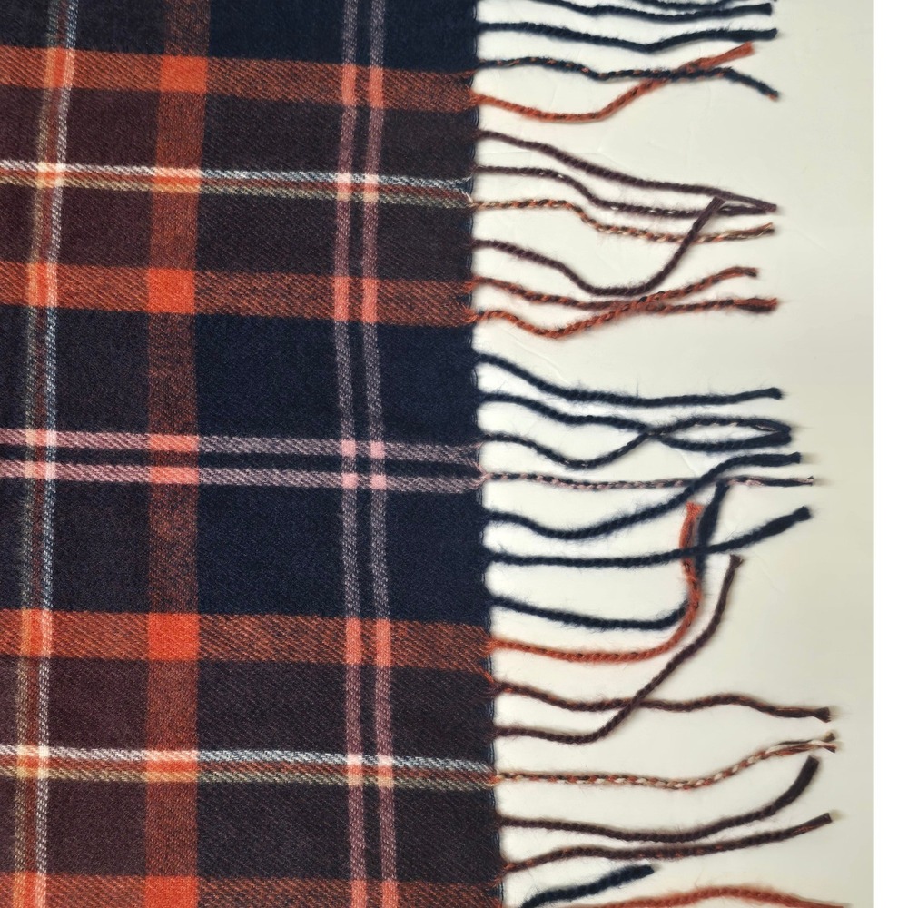 Style & Co Navy Orange Plaid Oblong Wrap Scarf with Fringe NWT - Picture 7 of 10